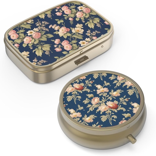[BRSRMYYNBAARECDP] Pill Case Pill Box med speil retro lille pille tilfelle for purse eller pocket bronse piller eske eller vitaminer, fiskeolje, kosttilskudd, pille containe reise gaver(2PCS)