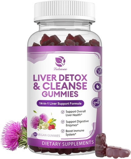 [BRSROATYPJ4AMAAU] Liver Cleanse Detox & Repair Gummies- New Formula Liver Support Supplement with Milk Thistle Silymarin,Dandelion, Artichoke Extract & Elderberry - No Sugar, Liver Health Supplement - 60 Vegan Gummie