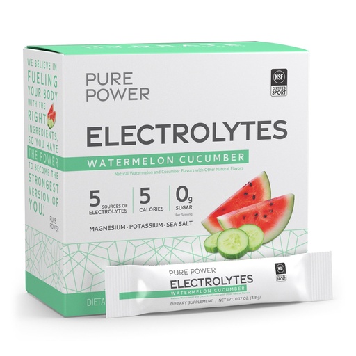 [BRSW2AAYO4BWCADO] Dr. Mercola Pure Power Electrolytes - Supports Hydration & Muscle Function - Magnesium & Potassium Blend - 0 g Sugar per Serving - Watermelon Cucumber - 30 Packets