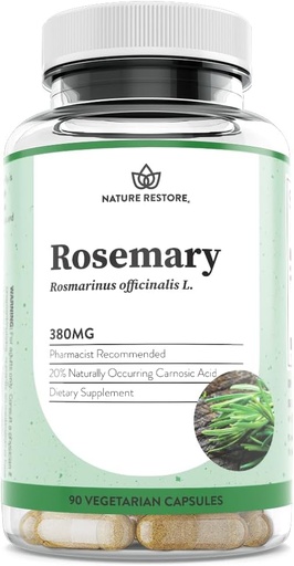 [BRSWKGLRCEPWE3Y3] Nature Restore Rosemary Extract Supplement, Standardized to 20 Percent Carnosic Acid, 90 Capsules, Manufactured in USA, Non GMO, Gluten Free
