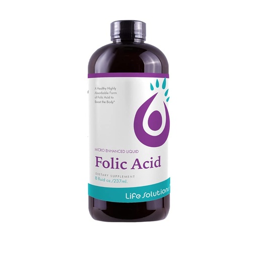 [BRSWIZYZOMIGIGD4] Life Solutions Liquid Folic Acid Supplement – 800 mcg Vitamin B9 per Serving – Berry Flavor, 8 fl oz – Fast Absorption, Prenatal, Heart & Brain Support