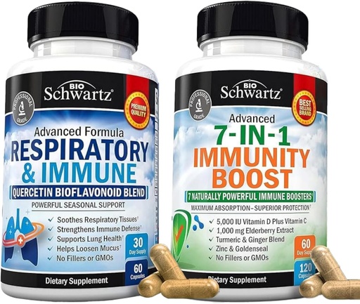 [BRSRABLQOZYAOD3J] BioSchwartz Respiratory & Immune Lung Support Supplement with Quercetin (1 Month Supply) Plus 7 in 1 Immune Support Supplement with Antioxidants (2 Month Supply)
