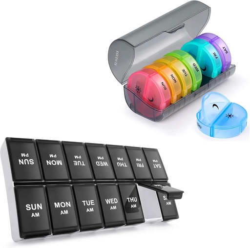 [BRSROGQQOZ7R4DIZ] 2 Pack Weekly Pill Organizer 7 Day 2 Times a Day, Sukuos Large Daily Pill Box for Pills/Vitamin/Fish Oil/Supplements, BPA Free Pill Cases, Easy to Clean