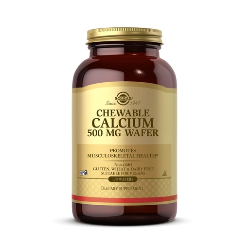 [BRSWIYT3OMABMADM] Solgar Chewable Calcium 500 mg - 120 Wafers - Promotes Musculoskeletal Health - Non-GMO, Vegan, Gluten, Wheat & Dairy Free, Kosher - 60 Servings