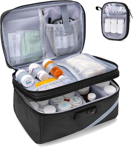 [BRSRMCQHAUDR4AI7] Trunab Medicine Storage Bag with Combination Lock, Lockable Pill Bottle Organizer, Travel Medication Carry Case for Medicine Box, Prescription, Vitamins, Supplements or Medical Supplies