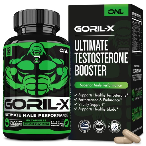[BRSWGZQTCUIQ4CY2] GORIL-X Testosterone Booster for Men - Workout Testosterone Supplements - Increase Size, Strength & Energy - 1000mg Male Enhancing Horny Goat Weed, Maca Root, Tongkat Ali & Tribulus Formula - 60 Caps