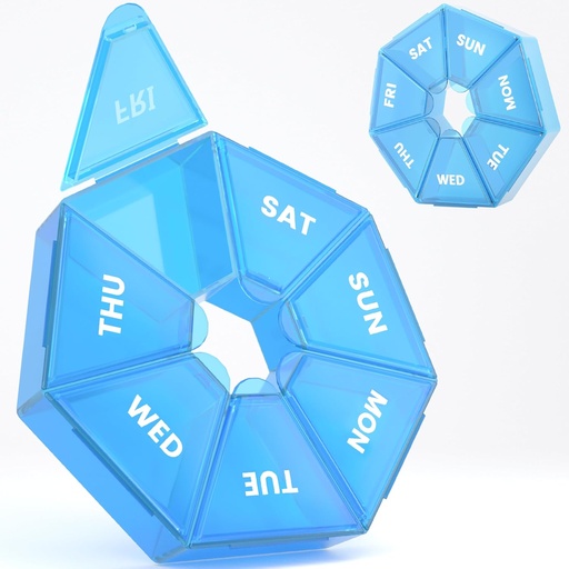 [BRSWYFIFDECAM3YV] Weekly Pill Organizer, 2 Pack Portable Pill Box Medicine case 6 Colors (Seven Day) New Edition for Vitamin/Fish Oil/Pills/Supplements-Arthritis Friendly (Blue)