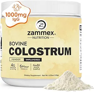 [BRSROBAFAAIWYFDP] Zammex Bovine Colostrum Powder 4000MG for Immune Support, Gut Health, Hair Growth, Grass Fed Organic Colostrum Supplement for Humans Superfood Easy to Mix, 4g Protein, Unflavored, 30 Servings