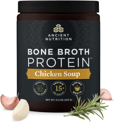 [BRSRMZL3A4JQMYDJ] Ancient Nutrition Bone Broth Protein Powder, Chicken Soup, Grass-Fed Chicken and Beef Bone Broth Powder, 15g Protein Per Serving, Supports a Healthy Gut, 15 Servings