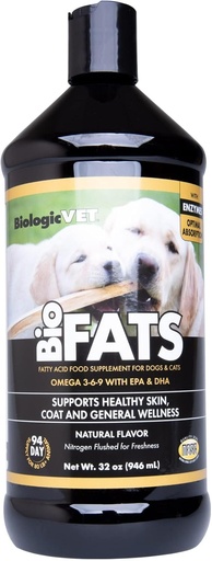 [BRSWIEIGCECREALE] BiologicVET BioFATS - 含有Omegas 3, 6 & 9 - 与EPA, DHA & ALA - 用于狗和猫 - 皮肤和联合健康支持 - 包括鱼, Flaxseed & Olive Oil - 32 f. oz.