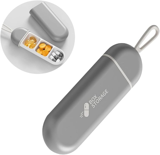 [BRSRAZTRDEOW2H3H] Travel Pill Organizer,Mini Daily Pill Container Portable Pill Case Box to Hold Medicine Vitamin Supplement Fish Oil Box, Small Travel Pill Pocket Storage Box (Grey)