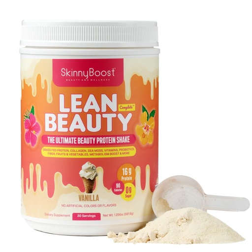 [BRSROCAQBYPBUEYU] Lean Beauty Collagen Protein Shake – Vanilla | Meal Replacement Powder with Grass-Fed Whey, Hydrolyzed Collagen, Vitamins, Fiber & Beauty Nutrients | Supports Hair, Skin & Nails | Sugar-Free, All-Natural, 20 Servings