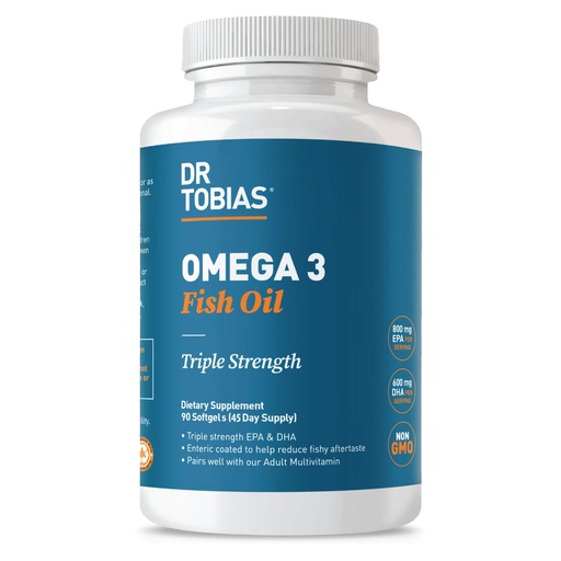 [BRSWYCAQCUMRE2DP] Dr. Tobias Omega 3 Fish Oil 2000mg Triple Strength with 800mg EPA 600mg DHA Per Serving | Fish Oil Omega 3 Supplements for Heart Brain & Immune Support - 90 Softgels (45 Servings)