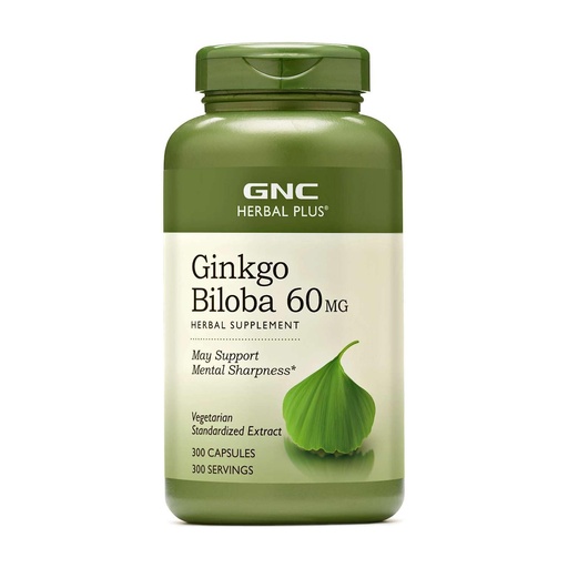 [BRSWKH3QOQCA2DD5] GNC Herbal Plus Ginkgo Biloba 60mg Supplement, Vegetarian, Supports Mental Sharpness, 300 Servings