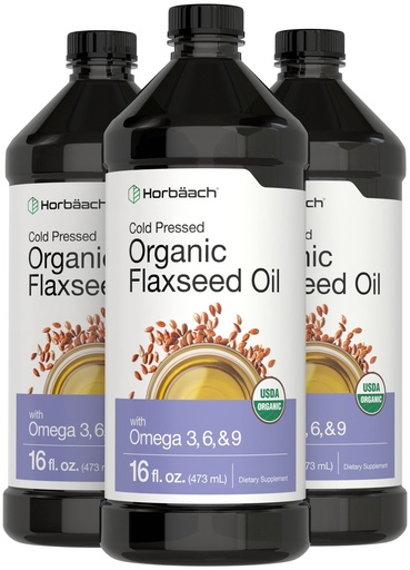 [BRSRMEA2CEAWYDY3] Horbäach Organic Flaxseed Oil | 3 Pack | 16 fl oz Each | Cold Pressed | with Omega 3, 6, 9 | Vegetarian, Non-GMO, Gluten Free Liquid
