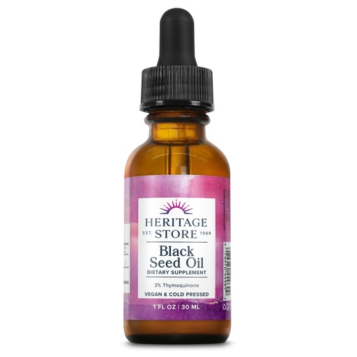 [BRSWGFL5PMHWMFD4] HERITAGE STORE Black Seed Oil w/ 3% Thymoquinone, Omega 6 9 - Nigella Sativa Liquid Oil, Cold Pressed from Black Seeds, Joints, Digestion and Immune Support, Vegan, 60-Day Guarantee, 30 Serv, 1 fl oz