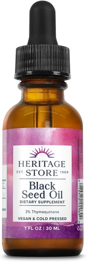 [BRSWGFL5PMHWMFD4] HERITAGE STORE Black Seed Oil w/ 3% Thymoquinone, Omega 6 9 - Nigella Sativa Liquid Oil, Cold Pressed from Black Seeds, Joints, Digestion and Immune Support, Vegan, 60-Day Guarantee, 30 Serv, 1 fl oz