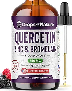 [BRSW2CD5AEIBQC33] Quercetin with Bromelain & Zinc (5mg) Liquid Drops – Immune Support for Adults & Kids – Ultra-Concentrated Bioflavonoids – Immune Defense – Cellular Health – Vegan, Non-GMO, Gluten Free – 2 Fl Oz
