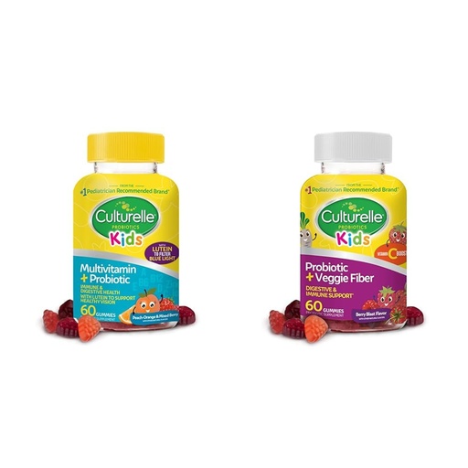 [BRSROBL3BAFRE3DD] Culturelle Kids Probiotic Gummies for Ages 2+ - Peach-Orange & Mixed Berry Flavors & Daily Probiotic for Kids + Veggie Fiber Gummies (Ages 3+) - 60 Count - Digestive