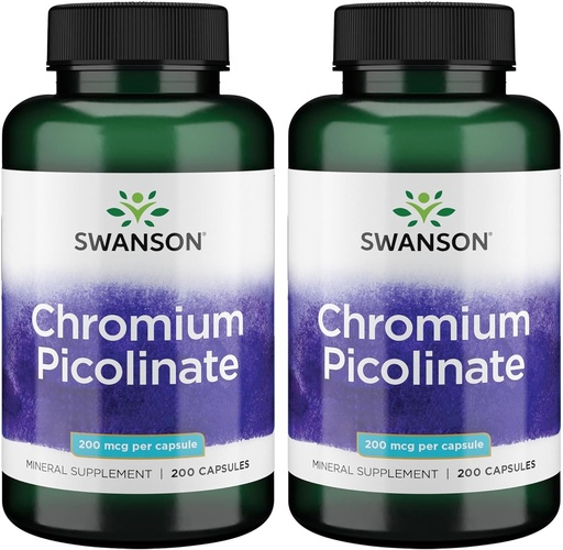 [BRSWKEA5PMIB2HA5] Picolinato de cromo de Swanson - Suplemento Natural Promoción del metabolismo y la gestión de peso - Apoyos Niveles de azúcar de sangre saludables ya dentro de la gama normal - (200 cápsulas, 200 mg cada uno) 2 Pack