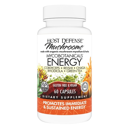 [BRSWGEDQCQIQAHL3] Host Defense MycoBotanicals Energy* Capsules - Energy & Respiratory Support Supplement - Herbal Green Tea Capsules - Respiratory Supplement with Cordyceps, Reishi & Chaga - 60 Capsules (30 Servings)*