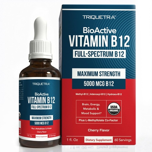 [BRSWYFQZOZ6WCH3K] BioActive Vitamin B12 5000 mcg | 3 BioActive Forms Plus Methylfolate Cofactor - Methylcobalamin, Adenosyl & Hydroxy | Sublingual Liquid Drops, Berry Flavor, Organic, Non-GMO, Vegan (1 oz)