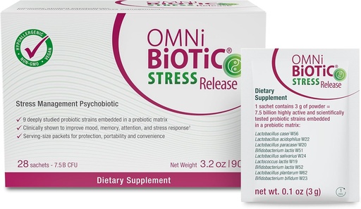 [BRSWYAT4O57GG235] OMNi BiOTiC Stress Release - Clinically Tested Probiotic for Stress Management & Gut-Brain Axis Support - Stress Probiotic and Mood Probiotic - Vegan, Non-GMO (28 Daily Packets)