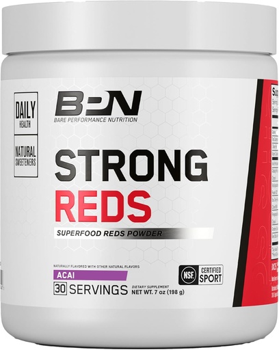 [BRSROBATBYPBOF3L] BARE PERFORMANCE NUTRITION, BPN Strong Reds Superfood Powder, Digestive Enzymes, Antioxidants, Improved Natural Energy, 30 Servings, Acai