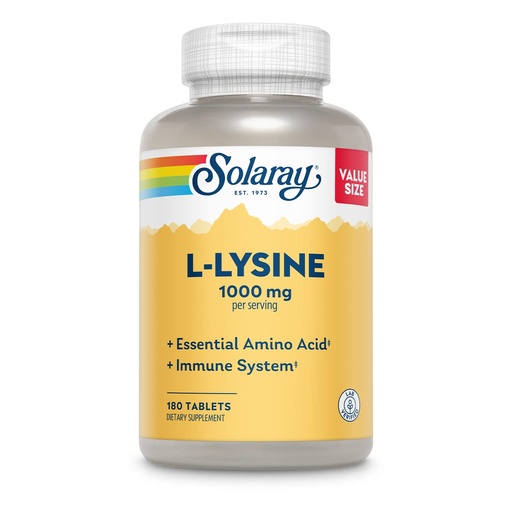 [BRSRMAY5OZ5B6FDU] SOLARAY L-Lysine, Free-Form 1000 mg, Essential Amino Acid Immune Support Supplement with Vitamin C 1,000 mg and Zinc 25 mg, Value Size, Lab Verified, 60-Day Guarantee, 60 Servings, 180 Tablets