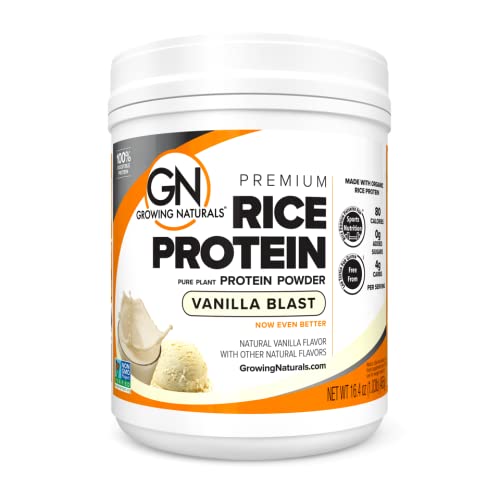 [BRSWGHYTBUPAMD3K] Growing Naturals Organic Rice Protein Powder - 15g Plant Protein, 2.8G BCAA - Low-Carb, Low-Sugar, Non-GMO - Vanilla Blast, 16.4 Ounce (Pack of 1)
