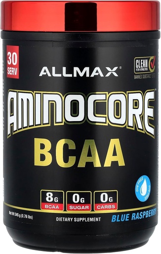 [BRSWYZQDAEPQMFDK] ALLMAX Nutrition AMINOCORE BCAA – 8G BCAAs – 100% Pure Branch Chained Amino Acids – Gluten Free - Blue Raspberry - 315 Gram