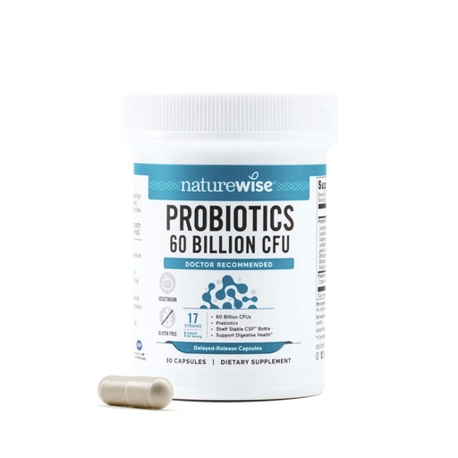 [BRSRAZYDOQFW22DL] NatureWise Probiotics 60 Billion CFU - 17 Strains + Organic Prebiotics - Immune, Digestive & Gut Health Support for Women & Men - Vegetarian, Gluten-Free, Non-GMO - 30 Capsules[1-Month Supply]