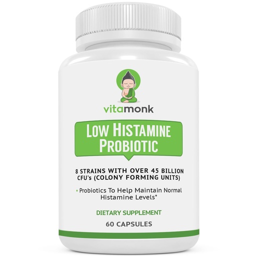 [BRSWGAYRDJ6QKC35] VitaMonk Low Histamine Probiotics Fight Histamine Intolerance and Support Balanced Gut Health - Histamine Free Probiotic for Those Seeking Health Improvements with Histamine Control -60 Capsules