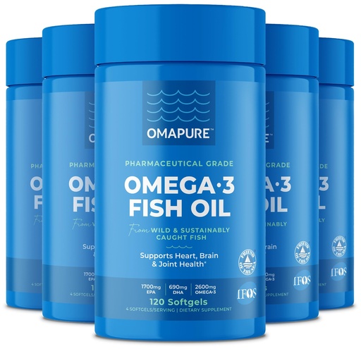 [BRSWIZQNAINWG3Q7] OMAPURE Fish Oil Supplements with Omega 3 Fatty Acids (5 Bottle, 120 Softgels) - High EPA, DHA, & IFOS Fish Oil Pills Support Heart & Joint Health - Burpless - Promotes Brain Function