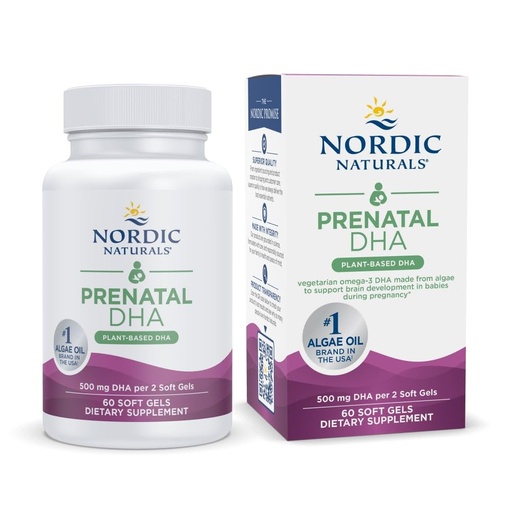 [BRSWGAT3BNYAMG37] Nordic Naturals Vegan Prenatal DHA, Unflavored - 60 Soft Gels - 500 mg Plant-Based DHA - Supports Brain Development in Babies & Healthy Pregnancy - Non-GMO - 30 Servings