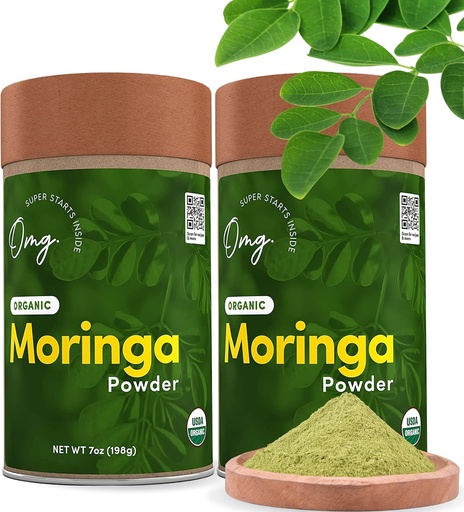 [BRSWYZYFCIPWOYLH] OMG! Superfoods Pure and Organic Moringa Powder - USDA Certified Moringa Oleifera, Great Source of Calcium, Iron, Vitamins A & E - 7 Oz (2 Pack)