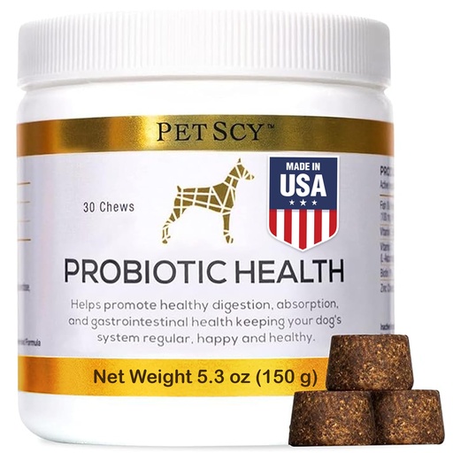 [BRSW2YA3AQCGACI2] PetScy - Probiotic Chews for Dogs, Probiotic for Dogs of All Ages, Sizes & Breeds with Prebiotic Fiber and Pure Omega-3 | Improves Skin, Coat, and Gut Health, 30 Chews