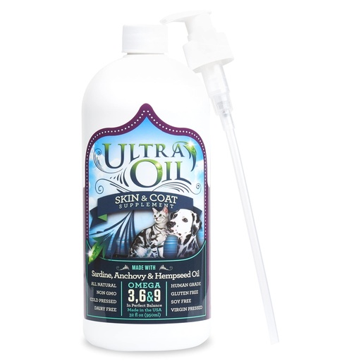 [BRSWIZTRDFYGOF36] Ultra Oil Dog & Cat Supplement with Hemp, Flaxseed & Fish Oils - 32oz - For Dry Skin, Dull Coat, Hot Spots, Dandruff, Allergies