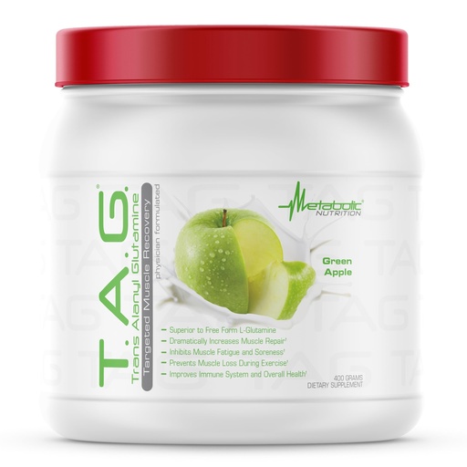 [BRSWEBIKDEMBSGYZ] Metabolic Nutrition, TAG, Trans Alanyl Glutamine, 100% L-Glutamine Peptide Powder, Pre Intra Post Workout Supplement, 400 Grams (40 Servings) (Green Apple)