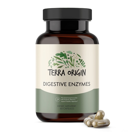 [BRSWGGL5AAHGYH3G] TERRA ORIGIN Digestive Enzymes with Probiotics & Prebiotics | 60 Capsules | Supports Digestive Gut Health | Non GMO, Gluten Free, Vegan | for Women and Men
