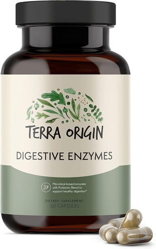 [BRSWGGL5AAHGYH3G] TERRA ORIGIN Digestive Enzymes with Probiotics & Prebiotics | 60 Capsules | Supports Digestive Gut Health | Non GMO, Gluten Free, Vegan | for Women and Men