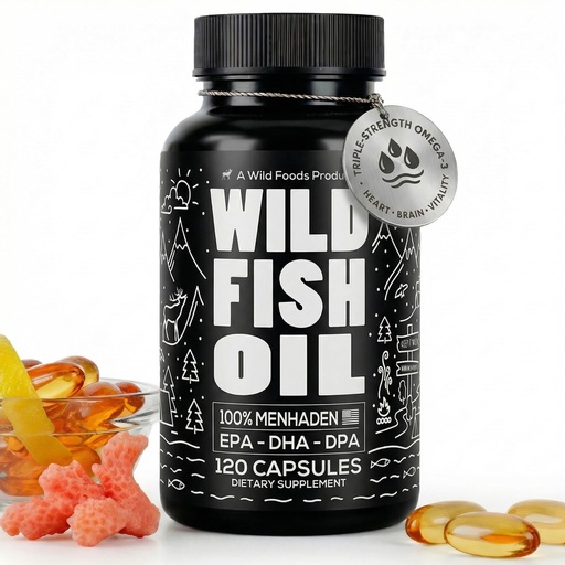 [BRSWGFDYAANGG23H] Wild Foods Omega 3 Fish Oil Supplement, 120 Capsules (1 pk) | Wild Caught, Burpless, Odorless, Non-GMO, Gluten Free | DPA, DHA, EPA Triple Strength Heart & Joint Nutrition for Women & Men