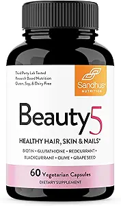 [BRSRMCQECINAAG3U] Sandhu's Beauty5 Capsules|60 Vegetarian Capsules| 30 Servings|Skincare Supplement| Supplement for Hair, Skin & Nail- Supports Collagen Synthesis| Keto & Vegan Friendly