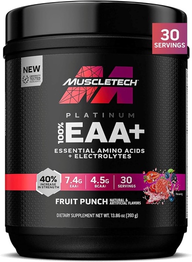 [BRSROAYZBB4BG234] MuscleTech Platinum Essential Amino Acids Supplement with Electrolytes, Fruit Punch - Pre-Workout Powder for Energy, Muscle Growth & Strength Builder - EAA Complex for Men & Women - 30 Servings