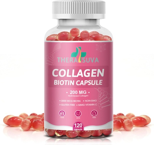 [BRSROFIEDF6R6FY2] Multi Collagen Complex 200MG + Biotin 3000MCG + Vitamin C 50MG - Promotes Healthy Hair, Beautiful Skin, and Nail Support! 120 Capsules, 60 Day Supply