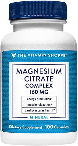 [BRSWIYTYOEDRGHTO] The Vitamin Shoppe Magnesium Citrate Complex 160MG, Mineral Supplement That Supports Bones, Teeth & Energy Production (100 Capsules)