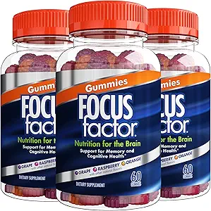 [BRSW2EIYAVYW22A4] Focus Factor Nootropic Gummies - Memory Supplement for Brain, Phosphatidylserine, Bacopa, Huperzine A - 60 Count (3 Pack)