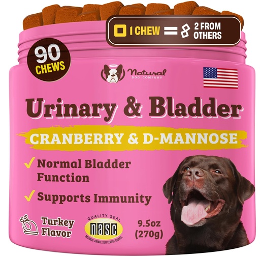 [BRSROFAHOEFAKEY6] Natural Dog Company Urinary & Bladder Supplement for Dogs – Cranberry & D-Mannose, Marshmallow Root & Astragalus Soft Chews, Supports Urinary Tract Health, Bladder Function & Normal Urine Flow, 90 Ct