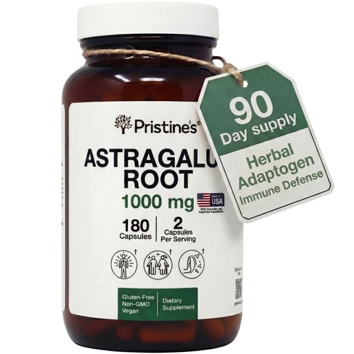 [BRSROFD5OB5R6FL7] PRISTINE'S Astragalus Root Supplement Capsules - 1000mg 90 Day Supply- Immune Support Supplement Capsules - Herbal Adaptogen - Healthy Aging, Heart & Lung Health