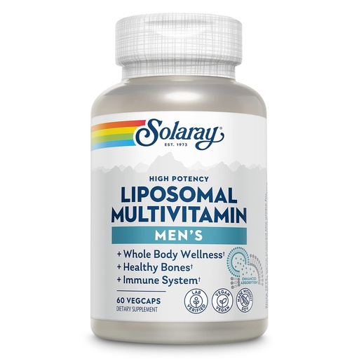[BRSW2BATCUIGCFY6] SOLARAY Liposomal Multivitamin for Men, Enhanced Absorption Immune, Energy & Bone Support, Mens Daily Multi Vitamin, BCAAs, Vitamin D3, C, B12, Zinc, Vegan, Soy Free, 30 Serv, 60 VegCaps